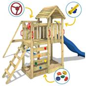 Aire de jeux pour enfant avec toit en bois toboggan +balancoire