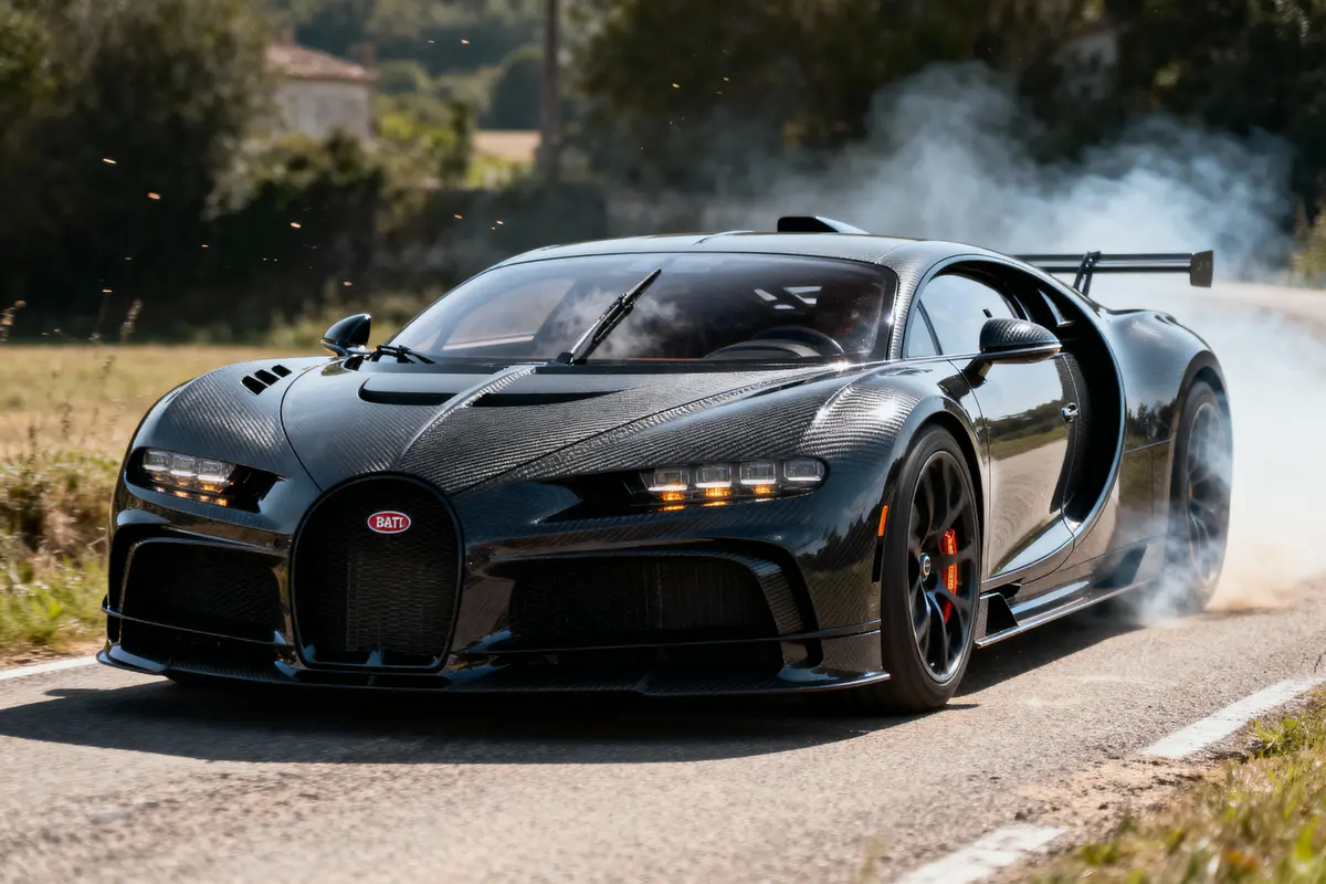 pexels-michal-pech-213601-757318 (1) Voiture de sport noire sur une route, dérapant avec de la fumée environnante.