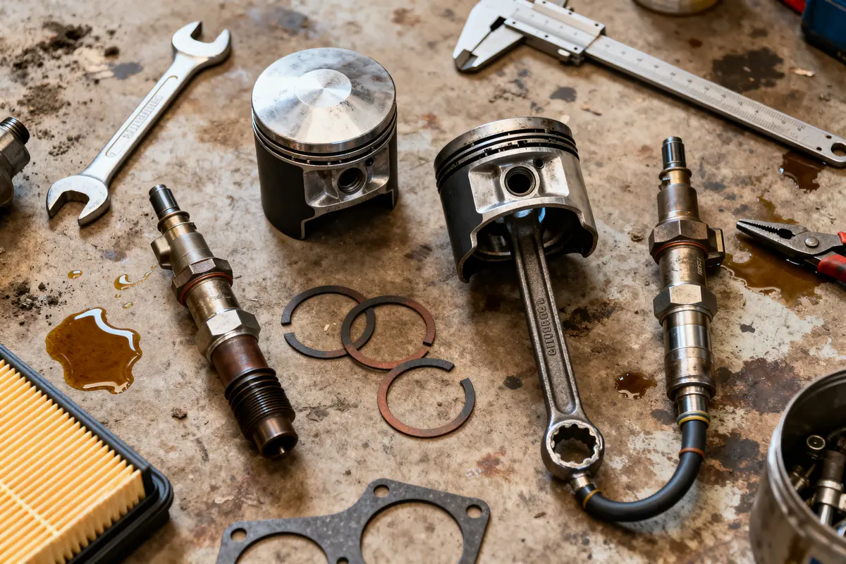 pexels-michal-pech-213601-757318 (1) Pièces moteur Intfradis et outils disposés sur un atelier de mécanique automobile.