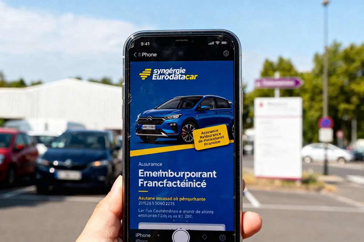 pexels-michal-pech-213601-757318 (1) Smartphone affichant une publicité voiture avec synergie Eurodatacar devant un parking extérieur